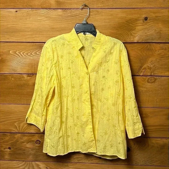 DRAPERS AND DAMONS Women’s YELLOW BLOUSE XL lightweight button‎ up long sleeve - Picture 1 of 5